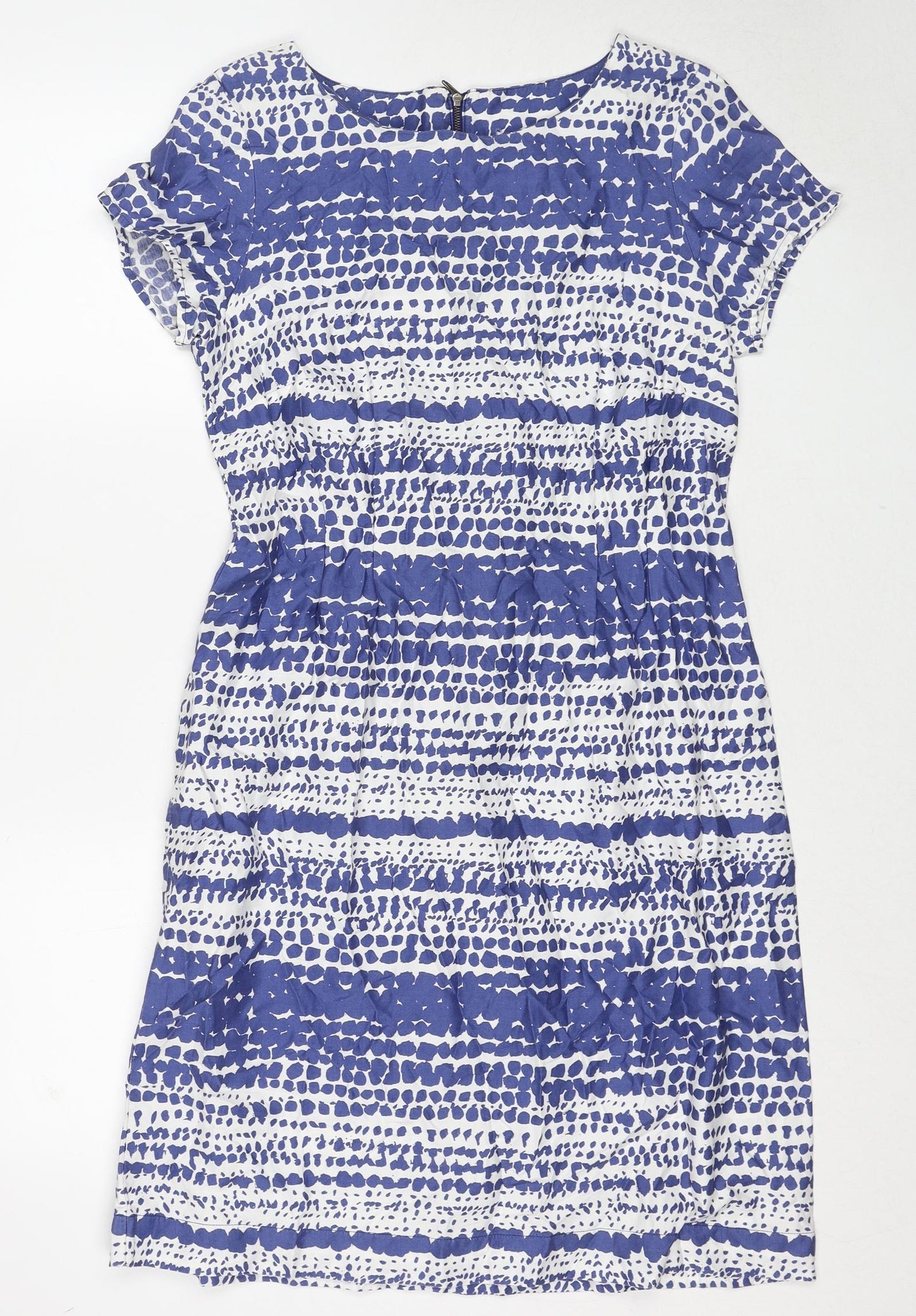 Marks and Spencer Womens Blue Geometric Cotton A-Line Size 14 Round Neck Zip