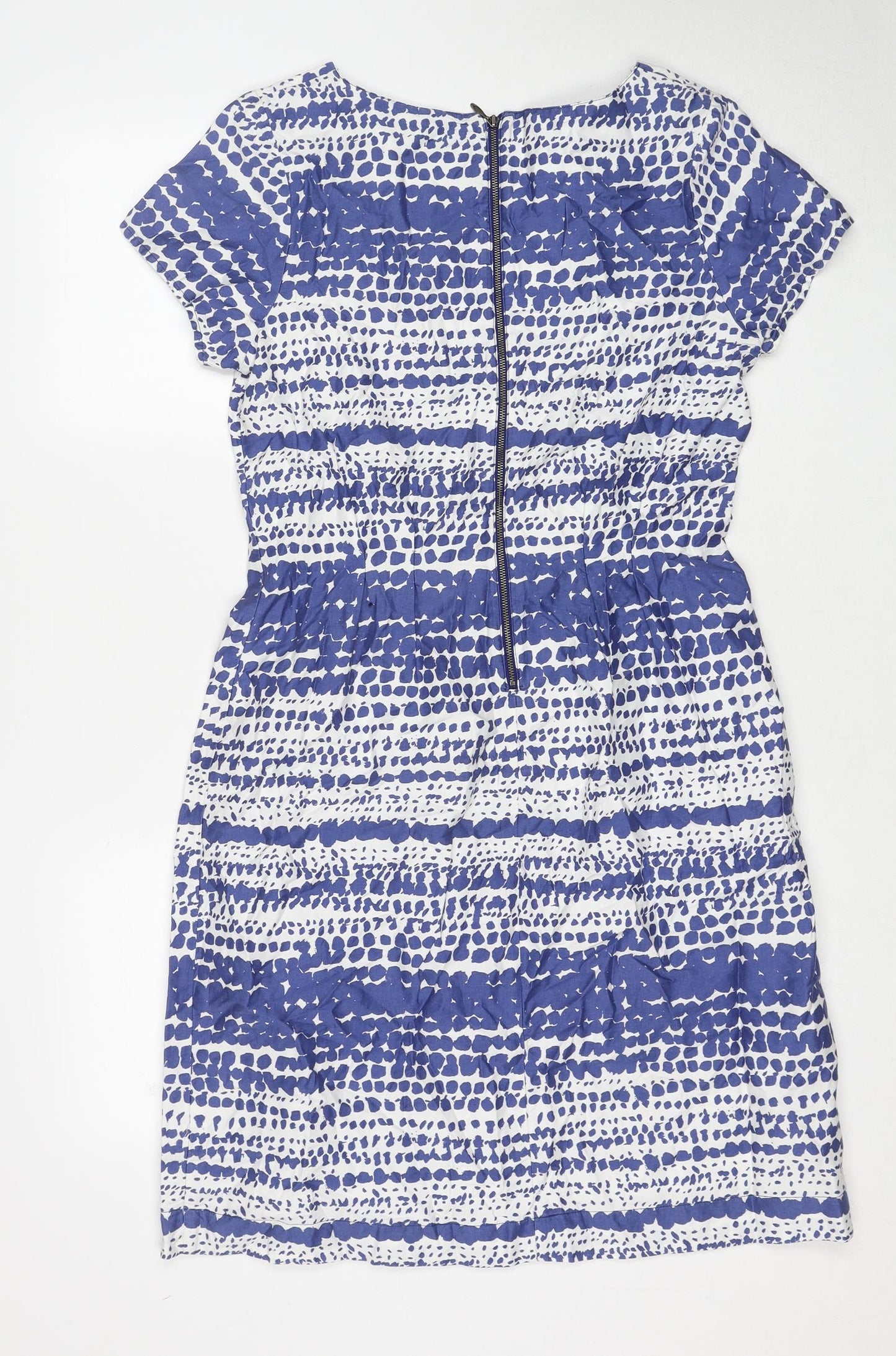 Marks and Spencer Womens Blue Geometric Cotton A-Line Size 14 Round Neck Zip