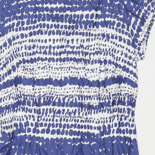 Marks and Spencer Womens Blue Geometric Cotton A-Line Size 14 Round Neck Zip