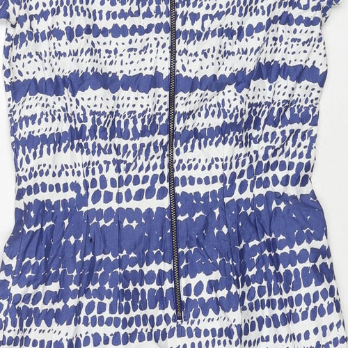 Marks and Spencer Womens Blue Geometric Cotton A-Line Size 14 Round Neck Zip