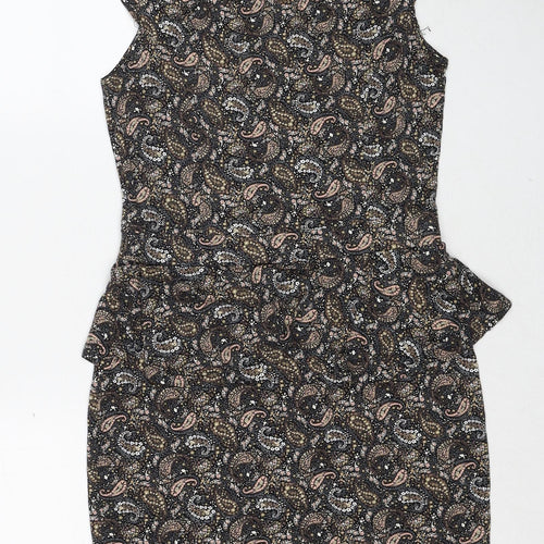 Warehouse Womens Multicoloured Paisley Viscose A-Line Size 12 Round Neck Zip