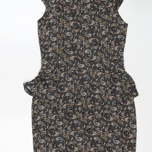 Warehouse Womens Multicoloured Paisley Viscose A-Line Size 12 Round Neck Zip