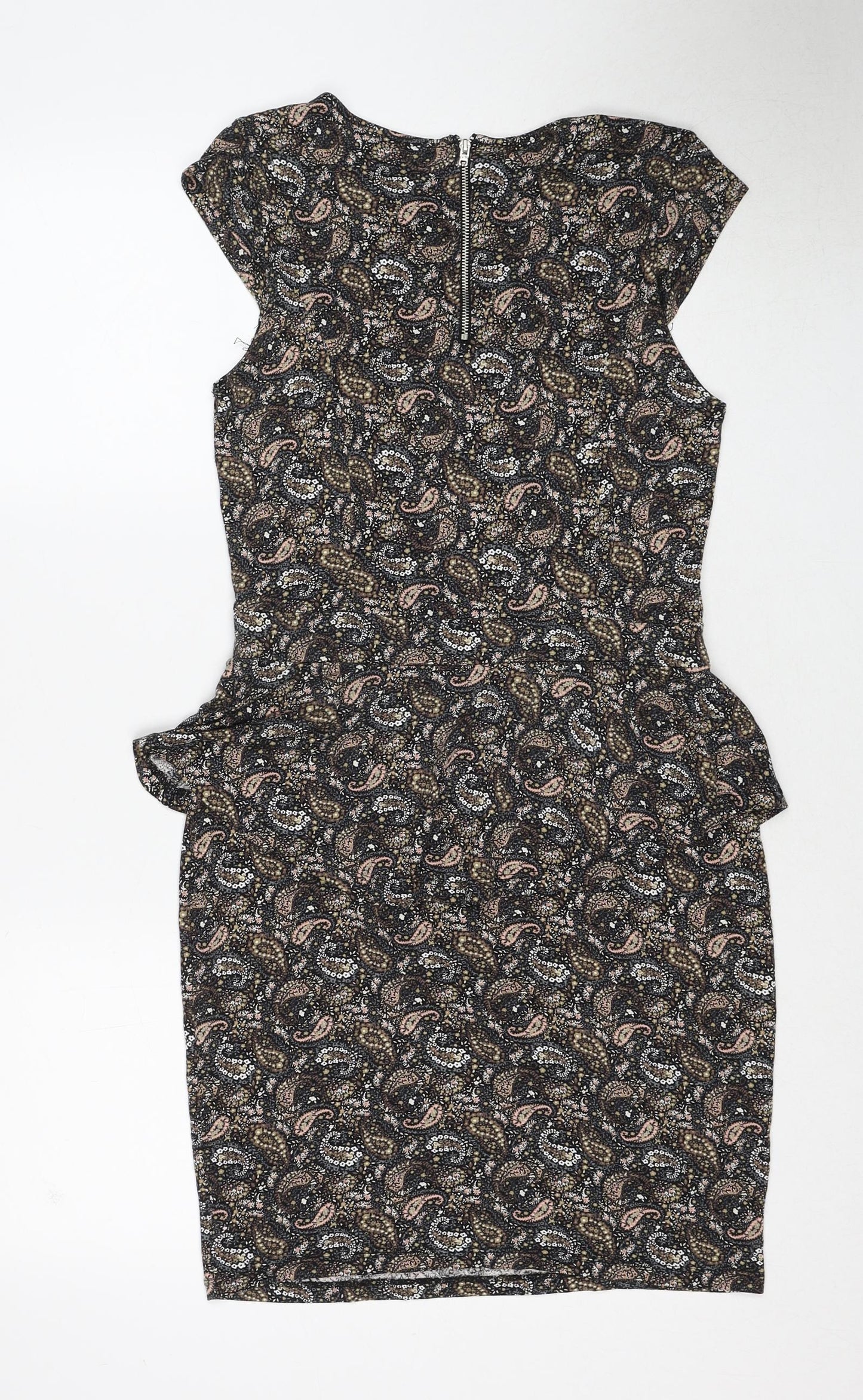 Warehouse Womens Multicoloured Paisley Viscose A-Line Size 12 Round Neck Zip