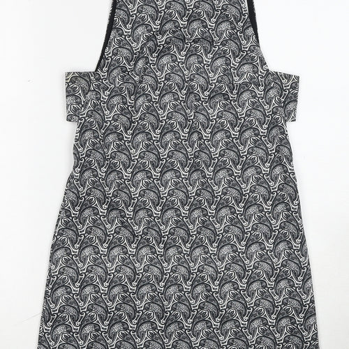 Topshop Womens Black Geometric Polyester A-Line Size 8 Round Neck Zip