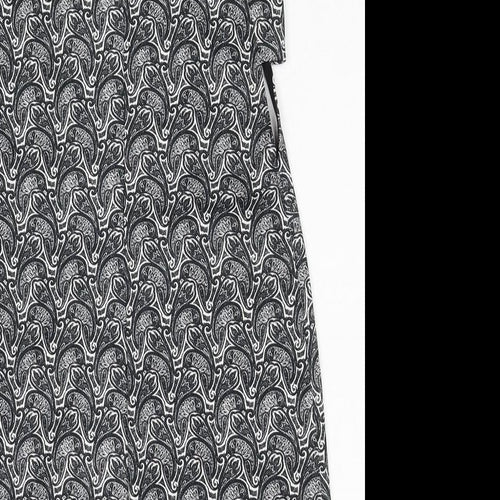 Topshop Womens Black Geometric Polyester A-Line Size 8 Round Neck Zip