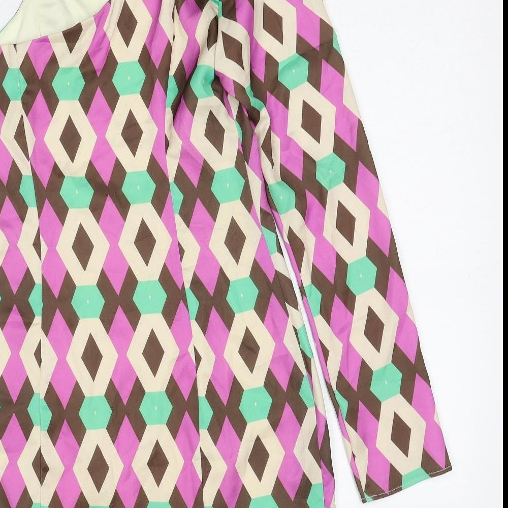 Zara Womens Multicoloured Geometric Polyester Fit & Flare Size S One Shoulder Zip