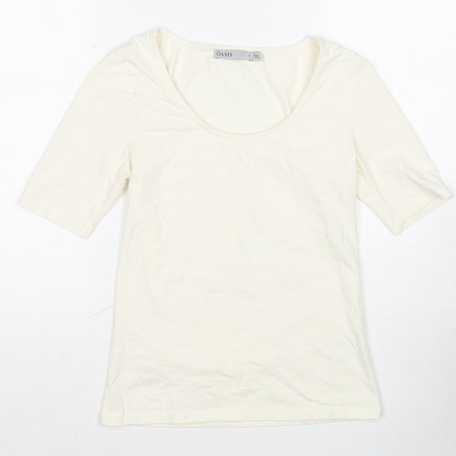 Oasis Womens Ivory Cotton Basic T-Shirt Size 8 Scoop Neck