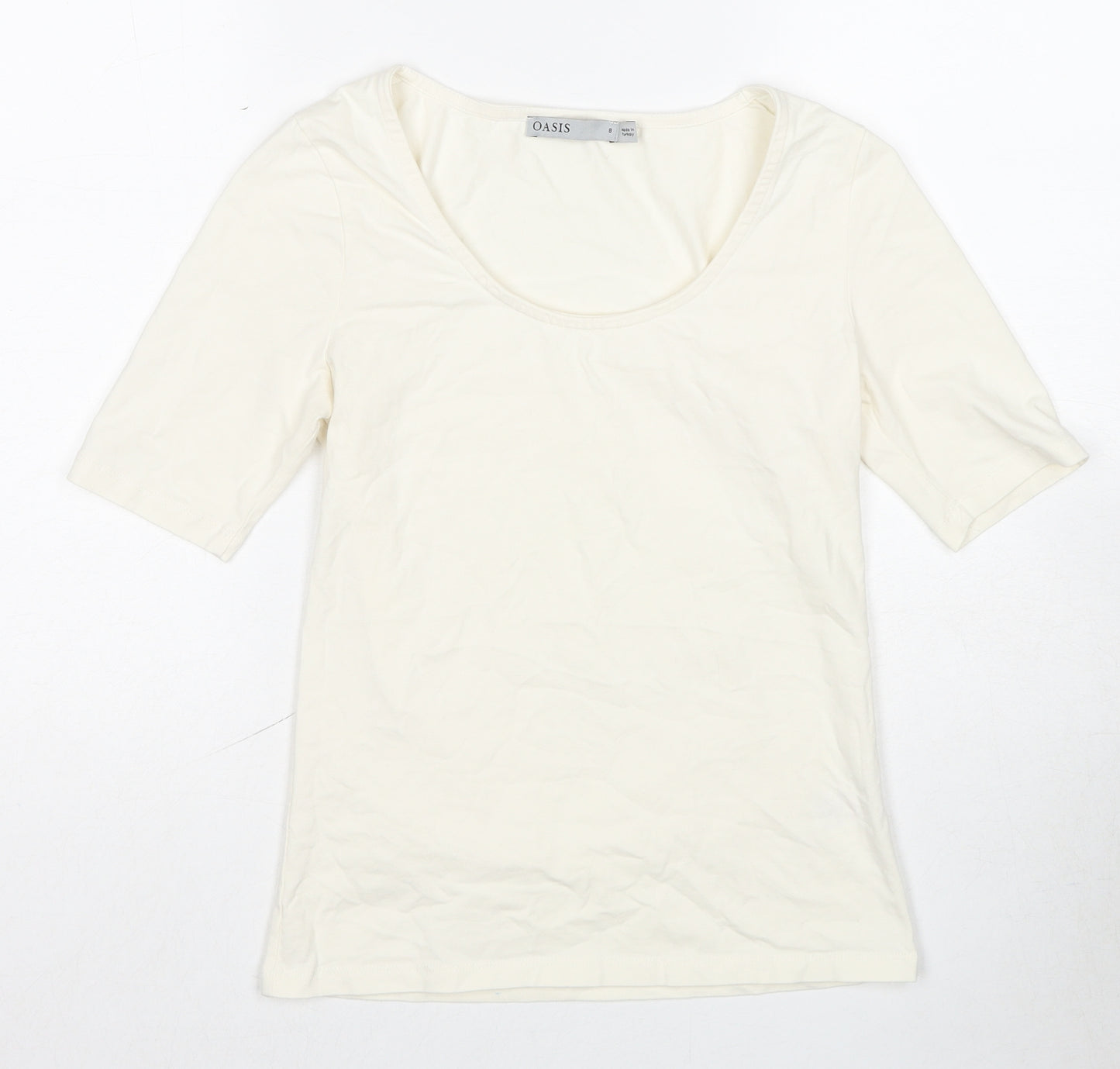 Oasis Womens Ivory Cotton Basic T-Shirt Size 8 Scoop Neck