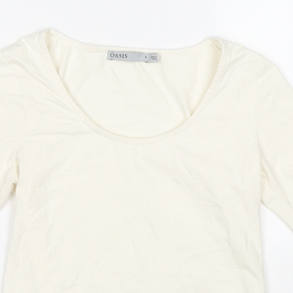 Oasis Womens Ivory Cotton Basic T-Shirt Size 8 Scoop Neck