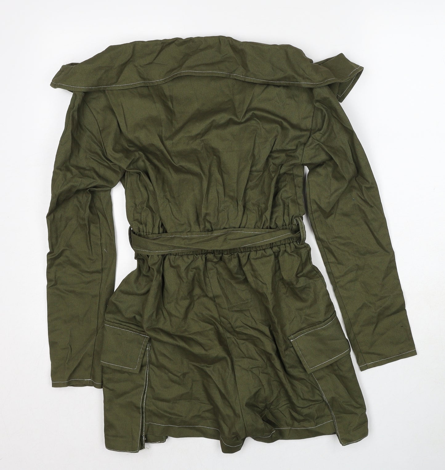 PRETTYLITTLETHING Womens Green Cotton Playsuit One-Piece Size 8 Pullover