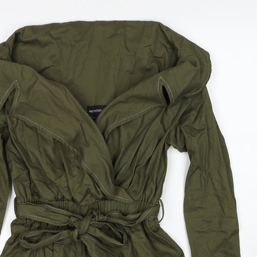 PRETTYLITTLETHING Womens Green Cotton Playsuit One-Piece Size 8 Pullover