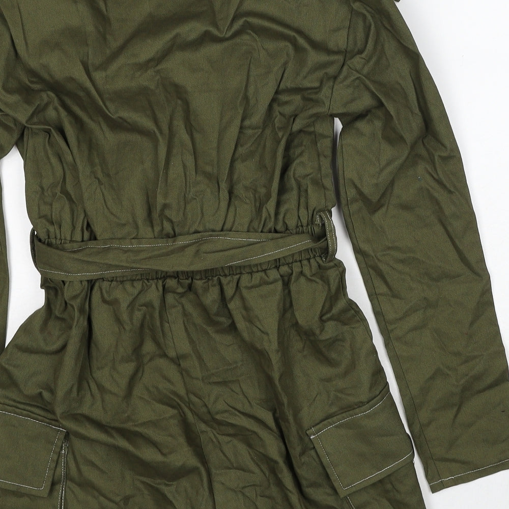 PRETTYLITTLETHING Womens Green Cotton Playsuit One-Piece Size 8 Pullover