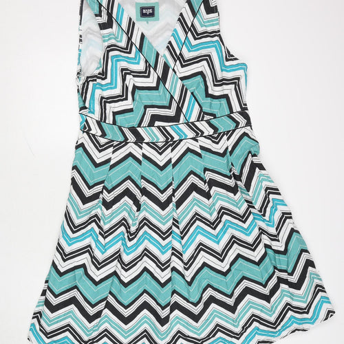 Maine Womens Multicoloured Geometric Cotton Trapeze & Swing Size 16 V-Neck Zip