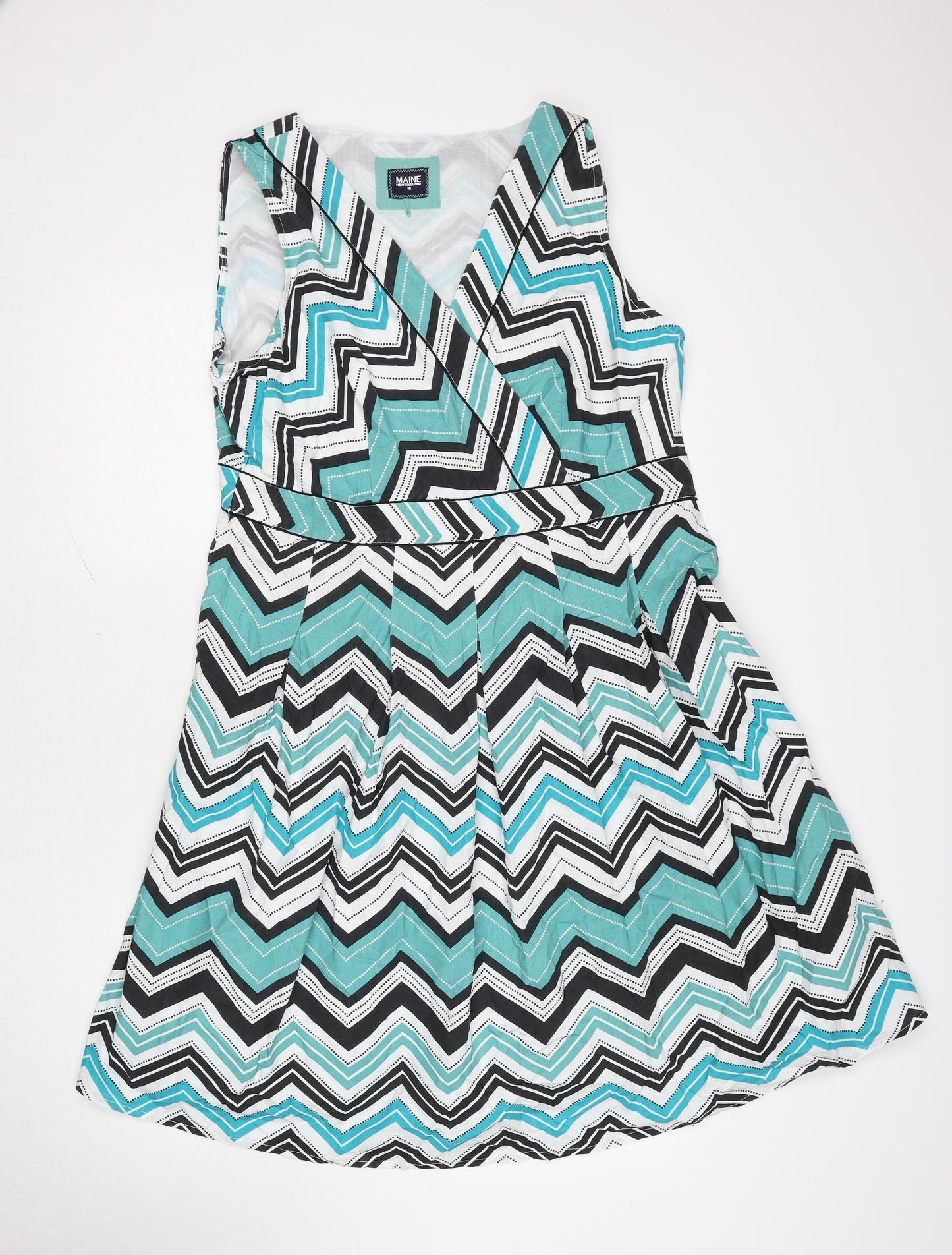 Maine Womens Multicoloured Geometric Cotton Trapeze & Swing Size 16 V-Neck Zip