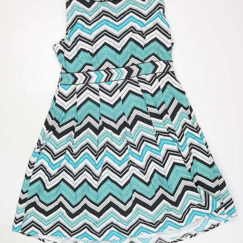 Maine Womens Multicoloured Geometric Cotton Trapeze & Swing Size 16 V-Neck Zip