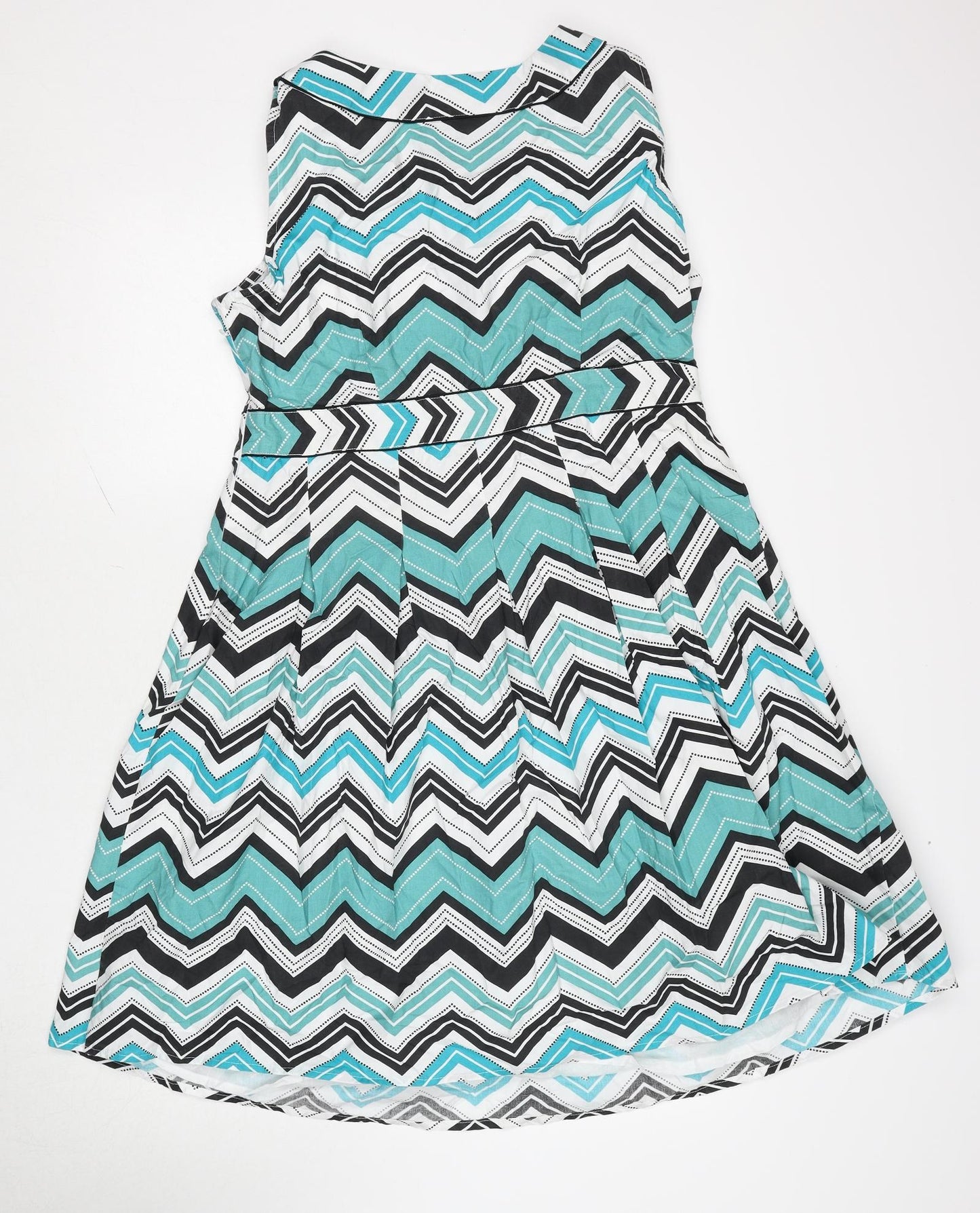 Maine Womens Multicoloured Geometric Cotton Trapeze & Swing Size 16 V-Neck Zip