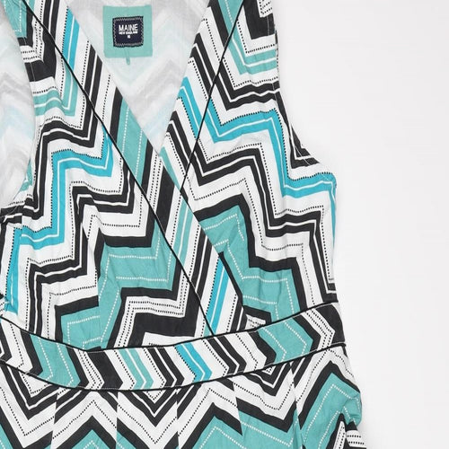 Maine Womens Multicoloured Geometric Cotton Trapeze & Swing Size 16 V-Neck Zip