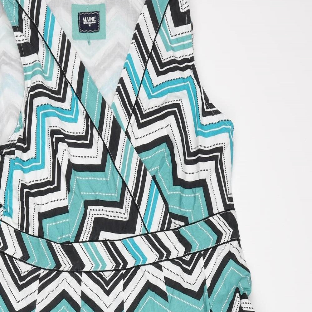 Maine Womens Multicoloured Geometric Cotton Trapeze & Swing Size 16 V-Neck Zip