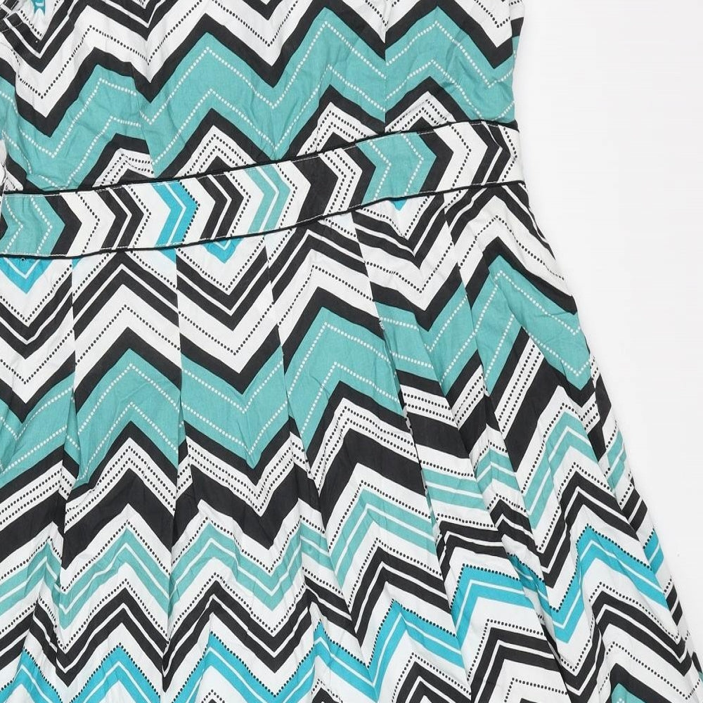 Maine Womens Multicoloured Geometric Cotton Trapeze & Swing Size 16 V-Neck Zip