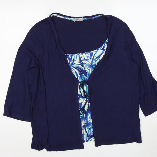 Marks and Spencer Womens Blue Geometric Viscose Basic Blouse Size 20 Scoop Neck - 2 in 1 Top