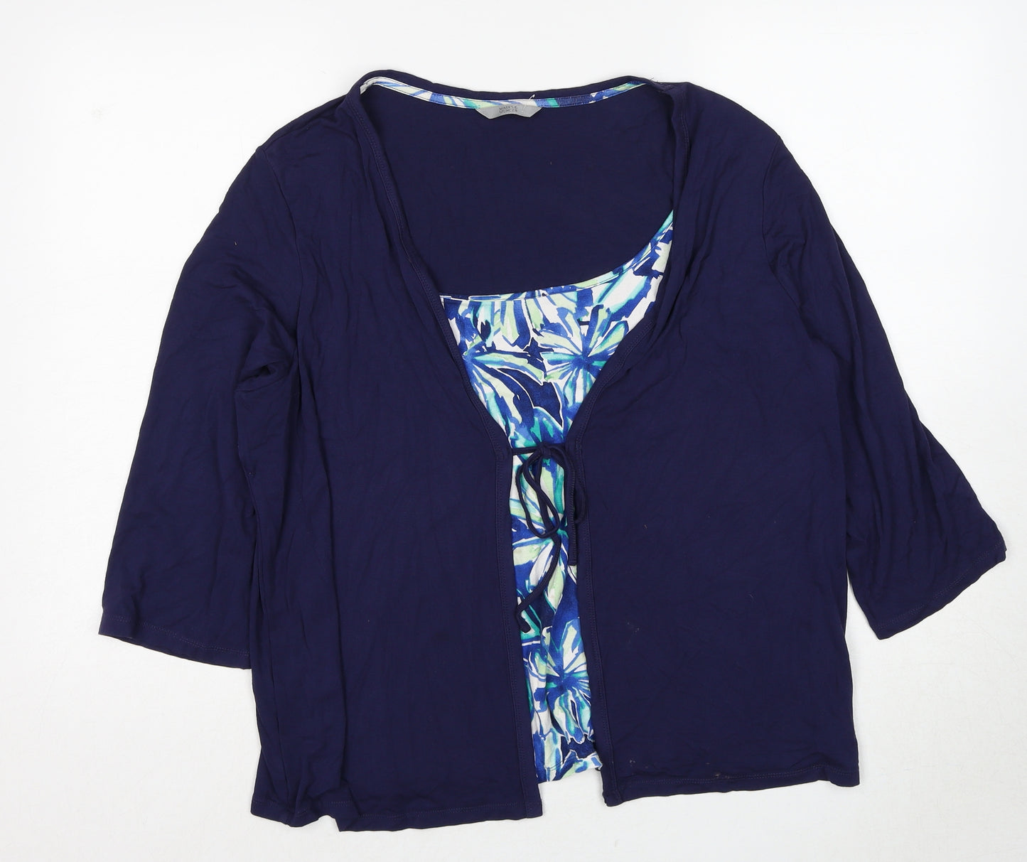 Marks and Spencer Womens Blue Geometric Viscose Basic Blouse Size 20 Scoop Neck - 2 in 1 Top