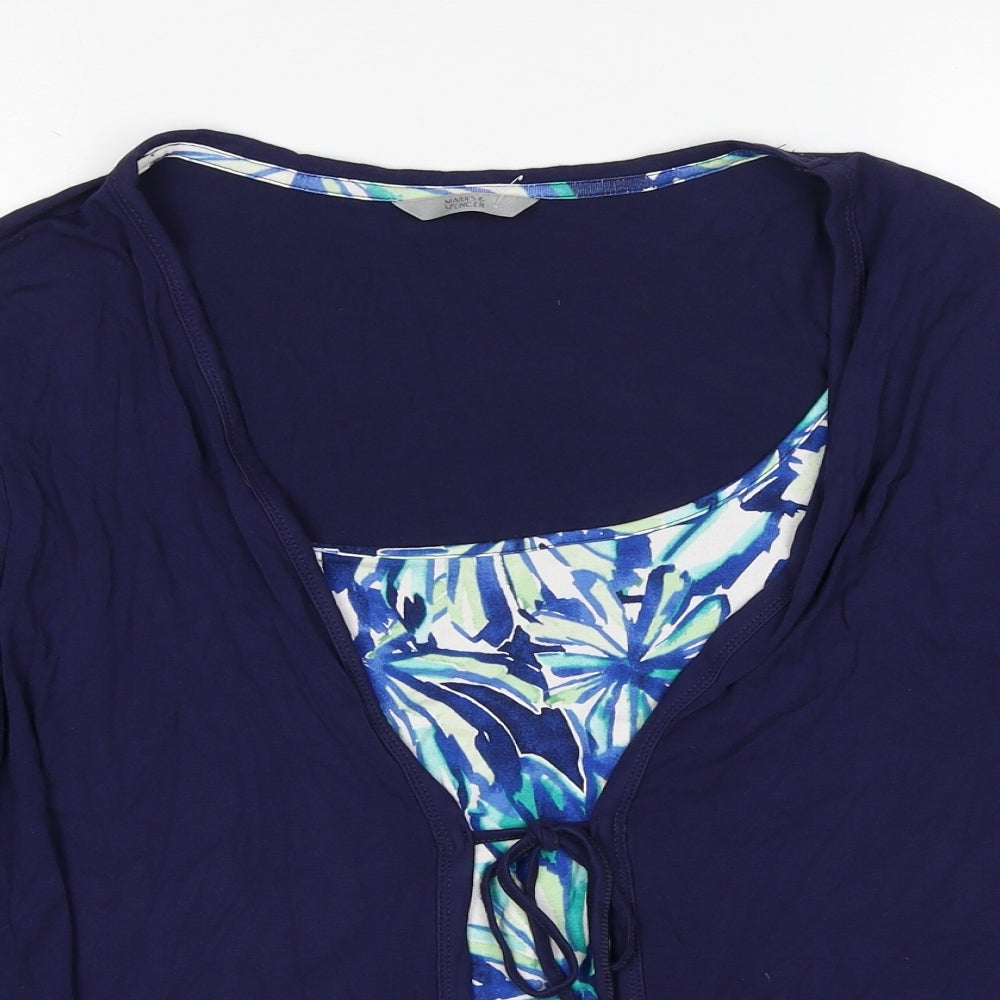 Marks and Spencer Womens Blue Geometric Viscose Basic Blouse Size 20 Scoop Neck - 2 in 1 Top