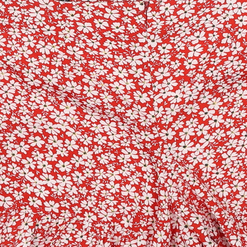 Boohoo Womens Red Floral Polyester Basic Shorts Size 6 Regular Zip