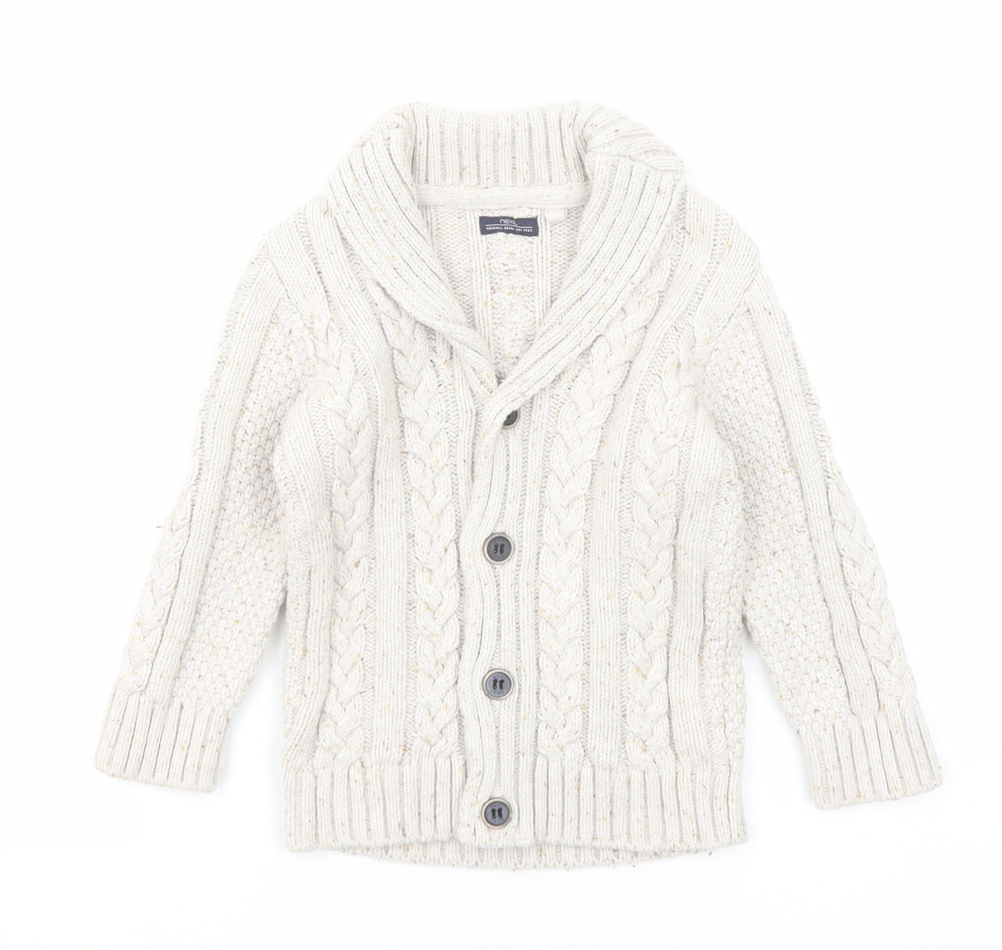 NEXT Boys Beige Collared Cotton Cardigan Jumper Size 2-3 Years Button