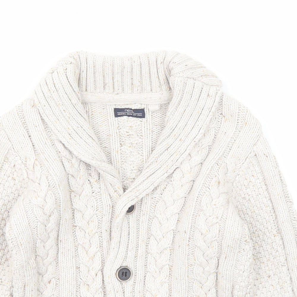 NEXT Boys Beige Collared Cotton Cardigan Jumper Size 2-3 Years Button