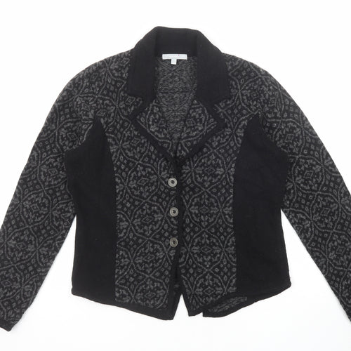 Per Una Womens Black Collared Geometric Wool Cardigan Jumper Size 14