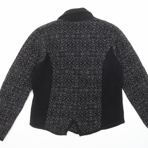 Per Una Womens Black Collared Geometric Wool Cardigan Jumper Size 14