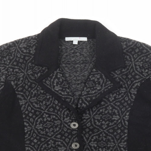 Per Una Womens Black Collared Geometric Wool Cardigan Jumper Size 14