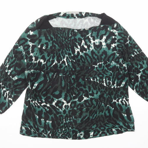 Marks and Spencer Womens Green Animal Print Viscose Basic Blouse Size 16 Boat Neck - Leopard Print