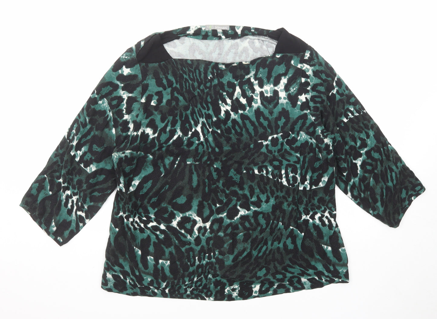 Marks and Spencer Womens Green Animal Print Viscose Basic Blouse Size 16 Boat Neck - Leopard Print