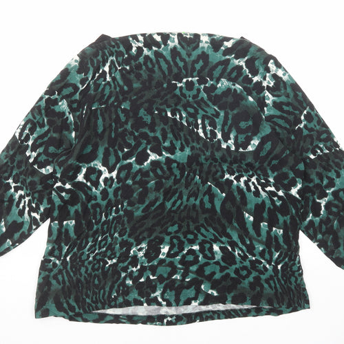 Marks and Spencer Womens Green Animal Print Viscose Basic Blouse Size 16 Boat Neck - Leopard Print