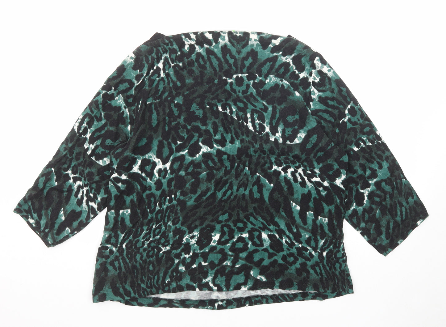 Marks and Spencer Womens Green Animal Print Viscose Basic Blouse Size 16 Boat Neck - Leopard Print