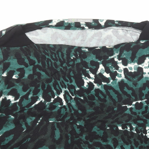 Marks and Spencer Womens Green Animal Print Viscose Basic Blouse Size 16 Boat Neck - Leopard Print