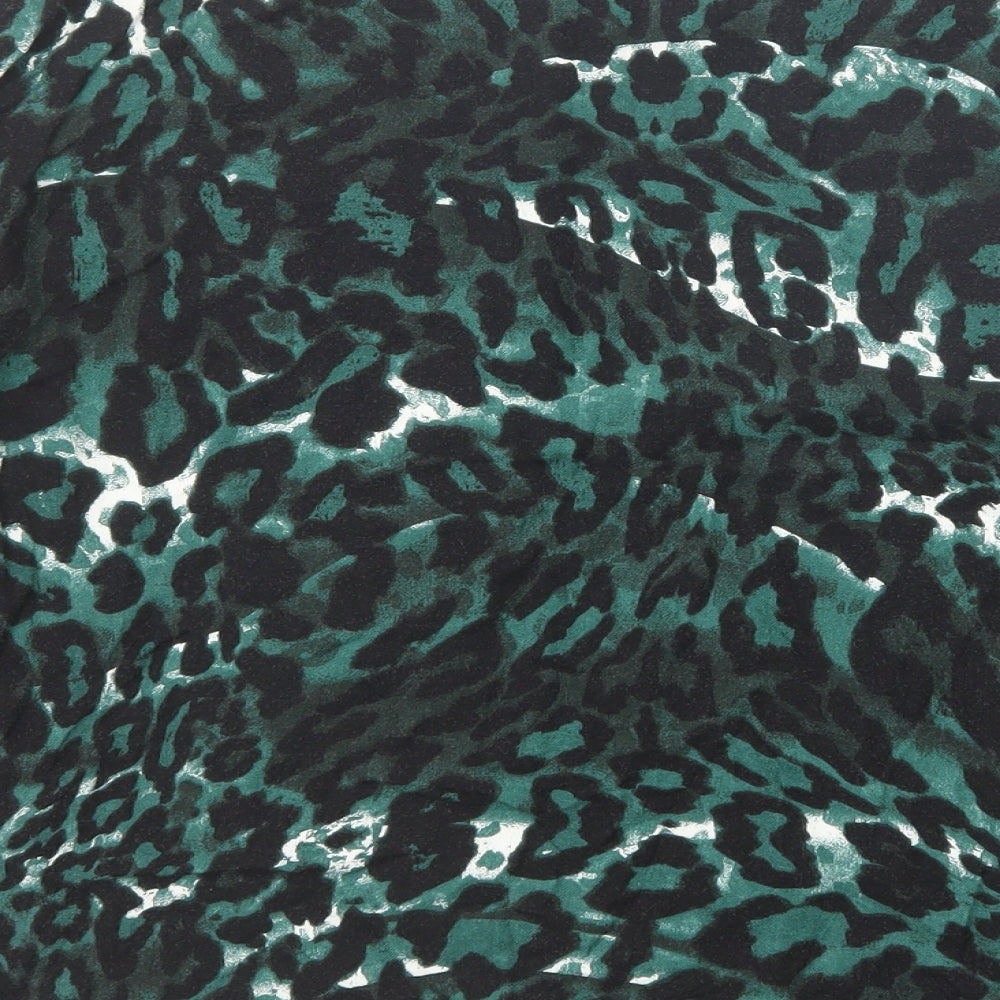 Marks and Spencer Womens Green Animal Print Viscose Basic Blouse Size 16 Boat Neck - Leopard Print