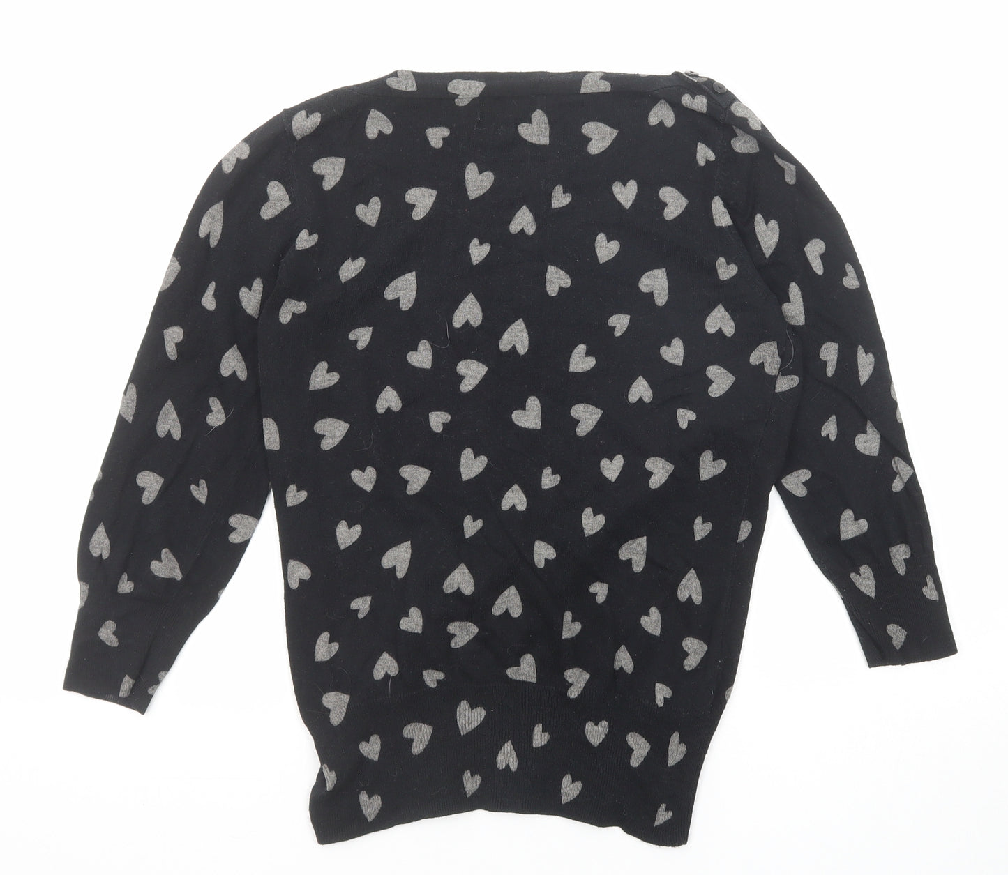 NEXT Womens Black Round Neck Geometric Cotton Pullover Jumper Size 10 - Heart Pattern