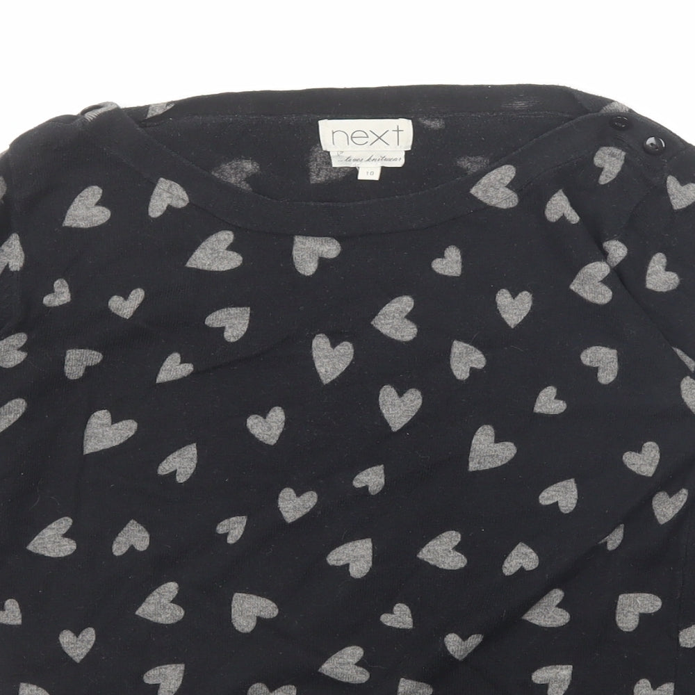 NEXT Womens Black Round Neck Geometric Cotton Pullover Jumper Size 10 - Heart Pattern