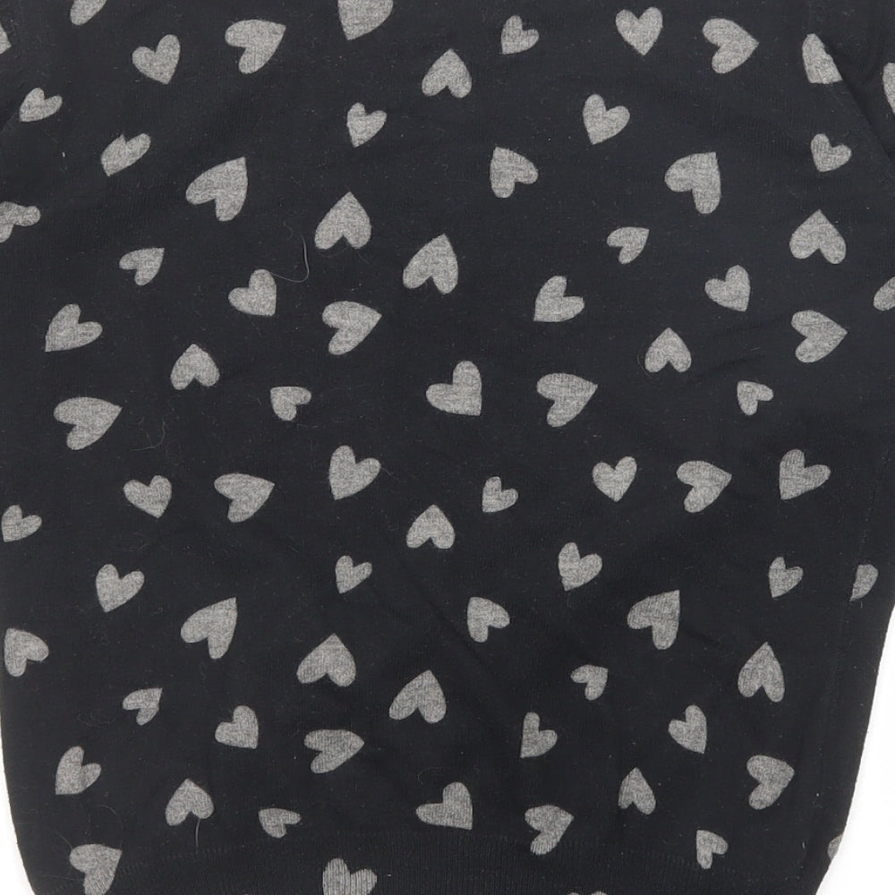NEXT Womens Black Round Neck Geometric Cotton Pullover Jumper Size 10 - Heart Pattern