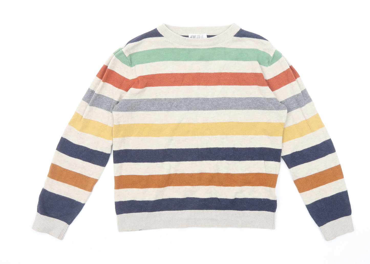 H&M Boys Multicoloured Round Neck Striped Cotton Pullover Jumper Size 8-9 Years Pullover