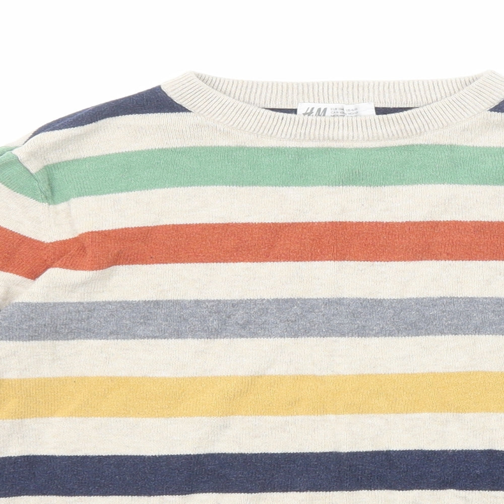 H&M Boys Multicoloured Round Neck Striped Cotton Pullover Jumper Size 8-9 Years Pullover