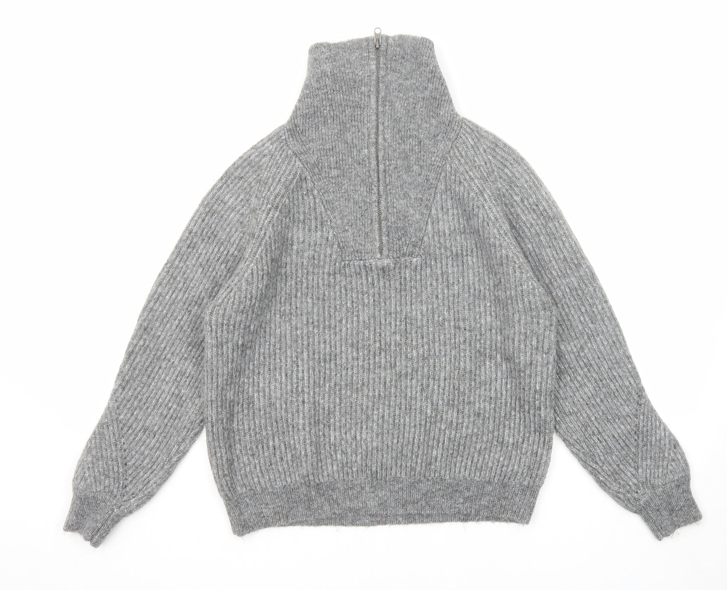 Marks and Spencer Womens Grey High Neck Acrylic Henley Jumper Size M