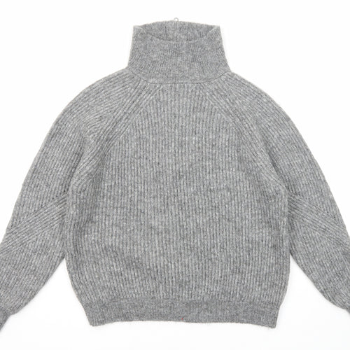 Marks and Spencer Womens Grey High Neck Acrylic Henley Jumper Size M