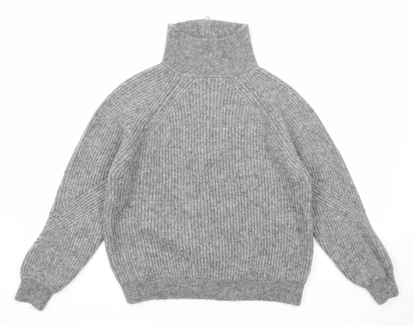 Marks and Spencer Womens Grey High Neck Acrylic Henley Jumper Size M