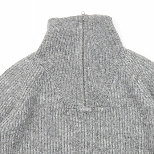 Marks and Spencer Womens Grey High Neck Acrylic Henley Jumper Size M