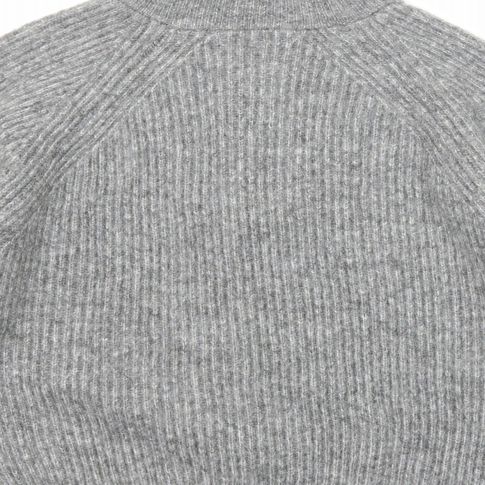 Marks and Spencer Womens Grey High Neck Acrylic Henley Jumper Size M