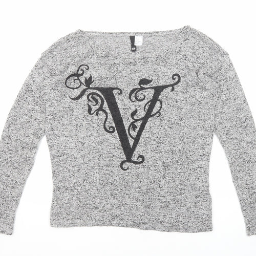 Divided by H&M Womens Grey Round Neck Viscose Pullover Jumper Size XS
