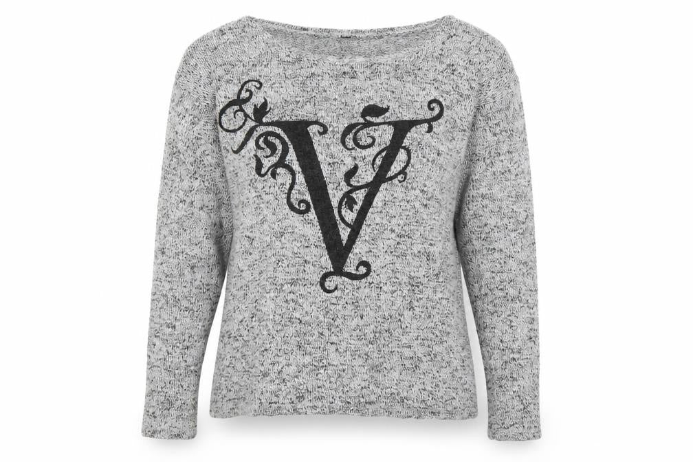Front view of Divided by H&M women’s grey round neck viscose jumper, size XS